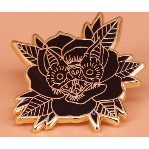 Bat enamel pin Halloween gift vampire bat nocturnal animal brooch flower Gothic badge spooky creepy cute pins women accessoires