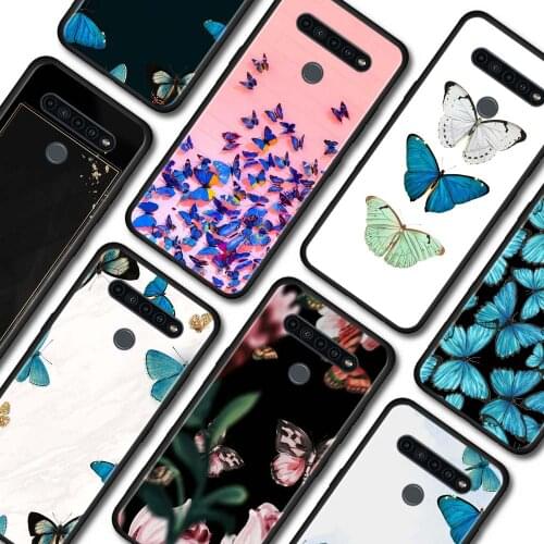 Phone Case for LG K40 K40s K41s K50s K51s K61 G6 G7 G8 ThinQ Q51 Q60 Q61 Q70 Cover Blue Butterflies Nursery Black Soft Shell