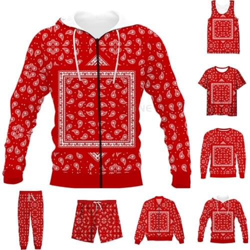 New Funny 3D Full Print Red Paisley Bandana T-shirt/Sweatshirt/Zip Hoodies/Thin Jacket/Pants Four Seasons Casual Suit V53