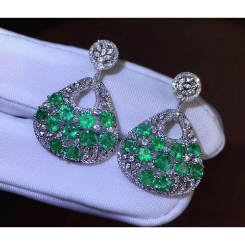 Fine Jewelry 925 Silver-inlaid Natural Emerald Earrings Supporting Detection Jewelry Luxury