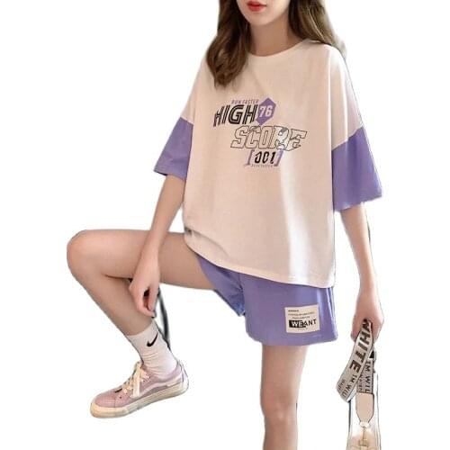 Summer Pajama Sets Loungewear Women Casual Home Woman Short Suits Short Sleeve Tops + Shorts 2 Piece Sets