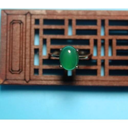 Wholesale Fashion Jewelry Green Chalcedony Euro-American Special Silver plated ring for Women feature concise namour charm Gift