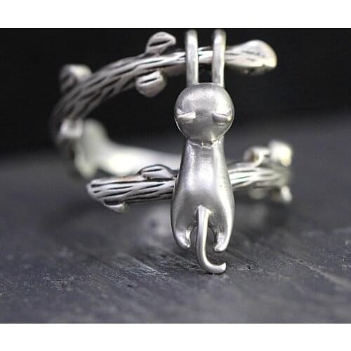 Cute Female Small Cat Ring Boho Fashion Silver Color Open Engagement Ring Vintage Wedding Rings For Women Valentines Day Gifts
