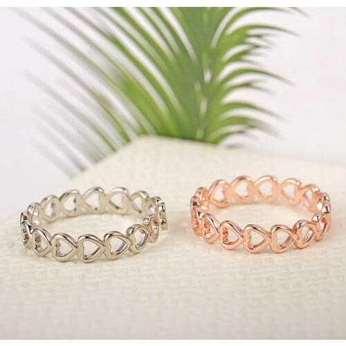 Fashion Silver Stainless Steel Ring High Quality Creative Hollow Heart Rose Gold Ring for Women Opening Wedding Jewelry