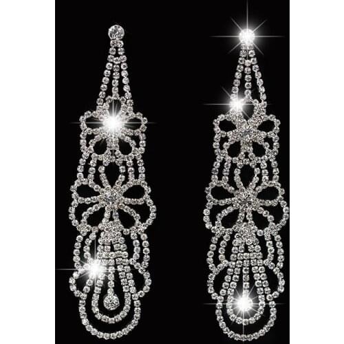 Fashion Graceful Women Evening Jewellery Earring Full Crystal Long Dangle Earrings For Women Bridal Girl Accessories