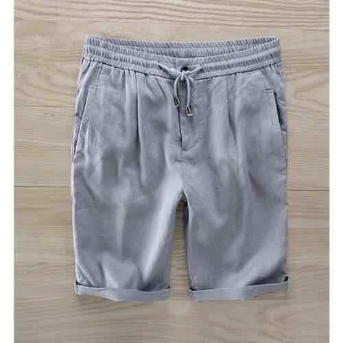 2018 New Italy brand linen beach shorts men fashion elastic waist loose board shorts men 38 drop shipping short masculino praia