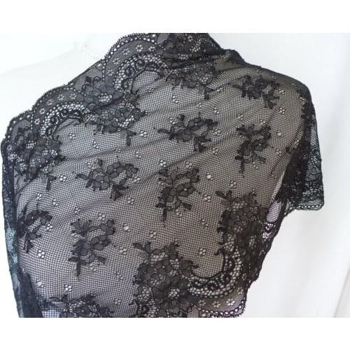 New Scalloped Elastic Lace Trim, Floral Embroidery Stretch Lace Trim, Black Lace Fabric For Bridal Gowns, Woman Lingerie