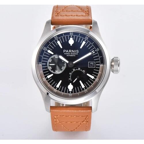 New Parnis 47mm Automatic Movement Mechanical Mens Watch Power Reserve Calendar Men Watches 2020 Top Luxury Brand for man gift