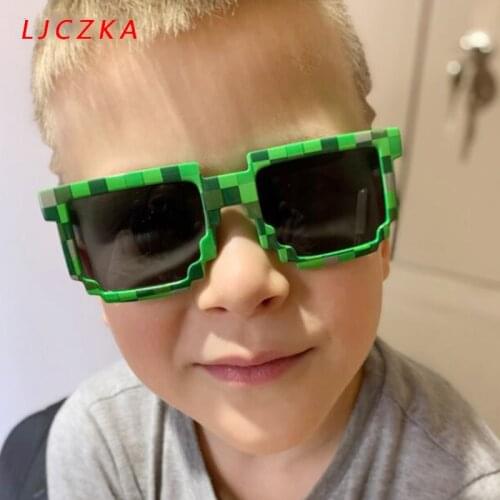 LJCZKA Lovely Sunglasses Kids Hot Sale Sun Glasses 2021 Creeper Glasses Trendy Mosaic Goggles Boys Girls Pixel Eyeware oculos