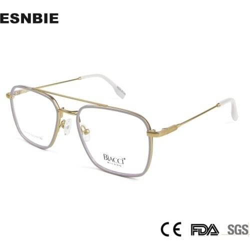 High Quality Acetate Alloy White Glasse Frame Men Women Polot Square Eyeglasses Frames Male Myopia Prescription Eyewear