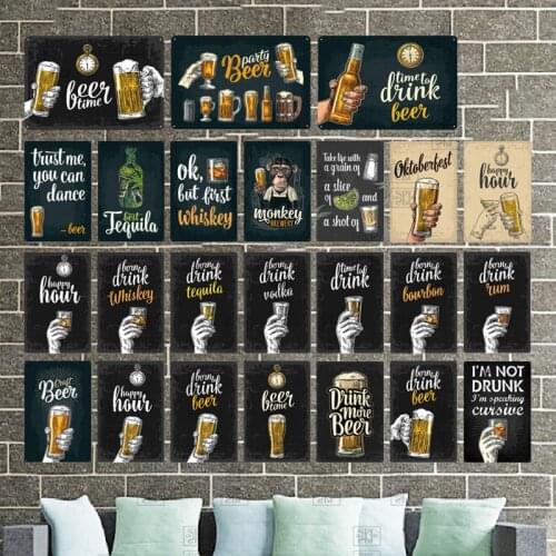 Beer Time Lettering Retro Bar Toasting Pattern Bar Metal Sign Plaque Tin Sign Metal Plate Wall Art Decor Club Decoration Board