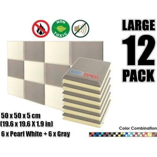 Arrowzoom 12 pcs Bundle Flat Bevel Tile Color Combination Acoustic Panel Sound Absorption Studio Foam 19.6x19.6x1.9 KK1039