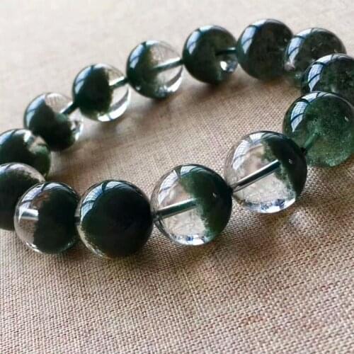 Genuine Natural Green Phantom Quartz Crystal Round Bead Bracelets Women Men Stretch Phantom Bracelet 15.5mm AAAAAA