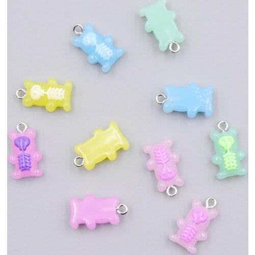 10Pcs Trendy Cute Colorful Little Skeleton Bear Charms For DIY Making Earrings Necklace Pendant Jewelry Accessories
