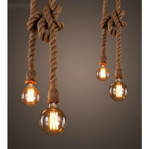 Hemp Rope Pendant Lights Vintage Retro Loft Industrial Hanging Lamp For Living Room Kitchen Home Decoration Accessories