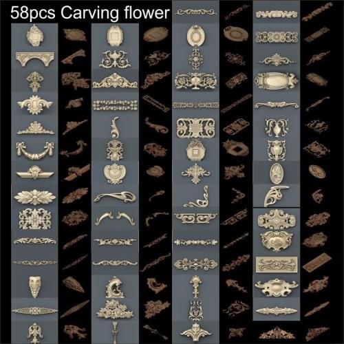 58pcs Carving flower on the door 3d model STL relief for cnc STL format 3d model for cnc stl relief artcam vectric aspire