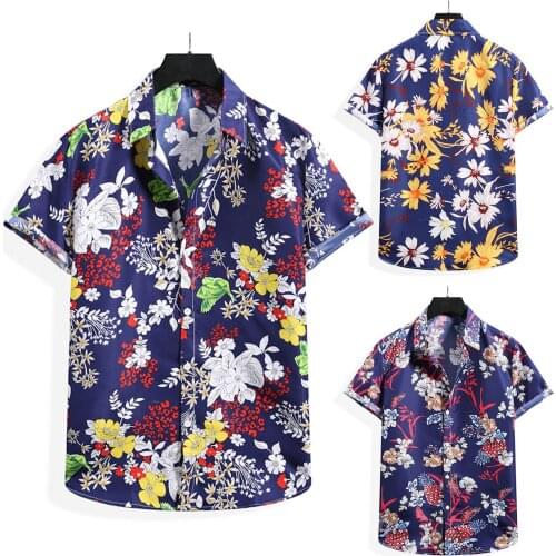 2021 Mens Shirts Vintage Print Flower Shirts Summer Short Sleeve Hawaiian Casual Beach Flower Shirt Camisa Masculina Streetwear