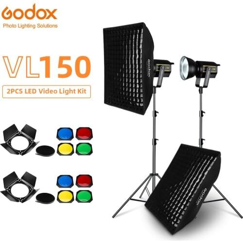 Godox VL150 150W 5600K White Version LED Video Light Continuous Output + 70x100cm Grid Softbox + 2.8m Light Stand Studio Light