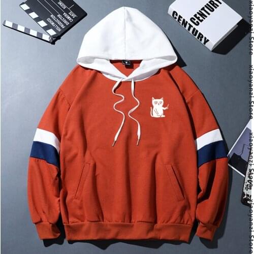 Cotton cool 2020 hoodies loose men casual long sleeve cat print men sportswear pullovers male patchwork sweatshirts hoodies