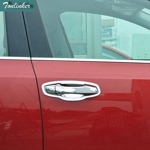 Tonlinker 4 Pcs Car Styling ABS Chrome The Door Handle Bowl Light Box Cover Case Sticker For SKODA Superb 2016 Part Accessories