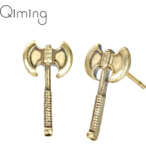Perun Axe Slavic Earrings For Women Hatchet Gold Bronze Soldiers Warrior God Peruns Big New Stud Earrings Bijoux Gift