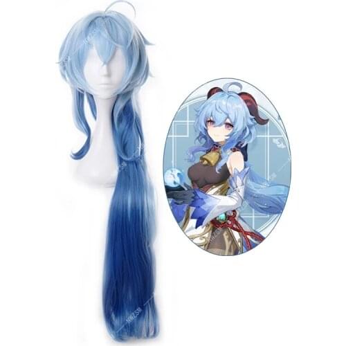 Genshin Impact Cosplay Wigs Ganyu Cosplay Wig Gradient Blue Long Wig Heat Resistant Synthetic Hair + Free Wig Cap