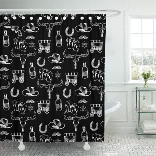 Pattern Western Cowboy Texas Wild Abstract Arrow Black Shower Curtain Waterproof Polyester Fabric 60 x 72 Inches Set with Hooks