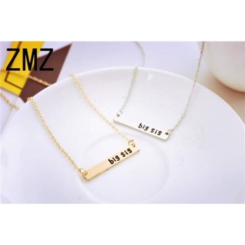 ZMZ 30pcs/lot Big/Mid/Little Sister Bar Necklace Gold/White K Plated Necklace Gift for Sister/Friends/Family Minimalist Fashion