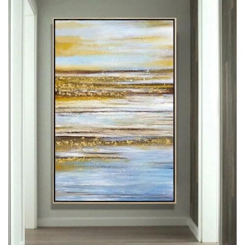 Gold Leaf Landscape Pic Hand Painted Modern Abstract Oil Painting On Canvas Wall Art For Living Room Home Decoration No Framed