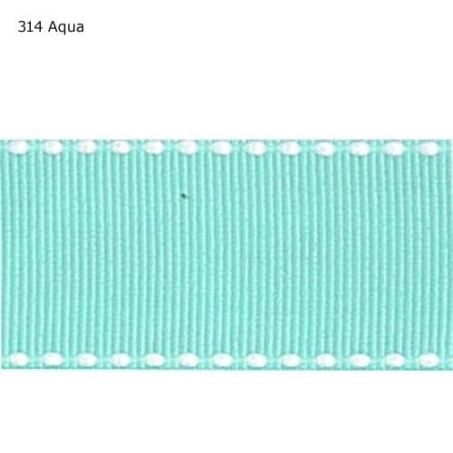 1" inch 25mm white stitched ribbons Aqua grosgrain ribbons