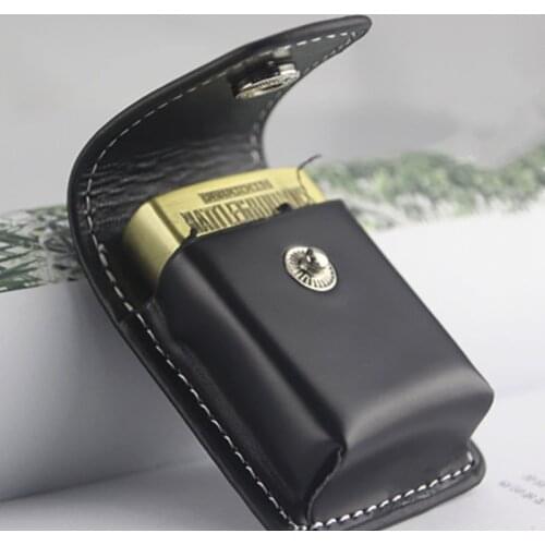 1Pc High Leather Cover Men Box Holde Windproof Zip Cigarette Lighter Gift Bag Small Box Case For Super Match