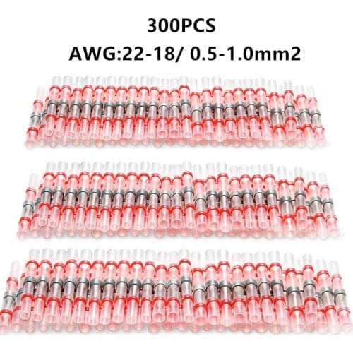300PCS 22-18AWG Heat Shrink Soldering Terminals Insulated Waterproof Seal Solder Sleeve Butt Electrical Wire Connectors