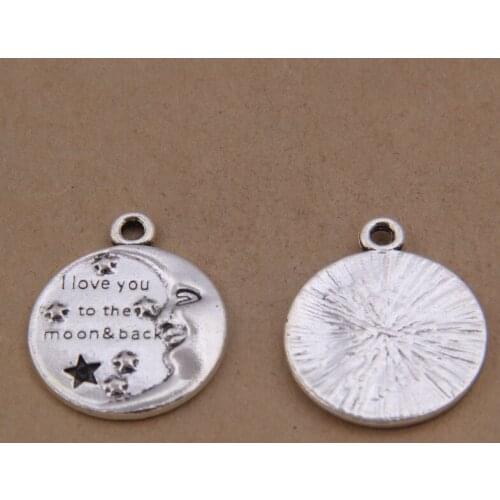 50pcs Moon Letters Charms I Love You To The Moon and Back Charms Pendant for Jewelry Making 22*26mm