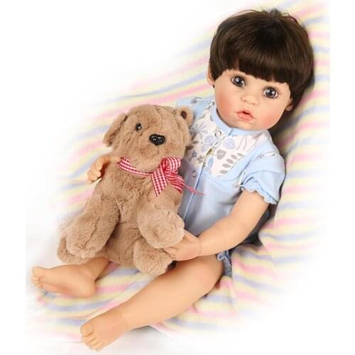 55cm Full Silicone Bebe Reborn Dolls Vinyl Bady Cute Alive Doll Girl Special Gifts Kids Playmate with Bear Light Blue Outfit