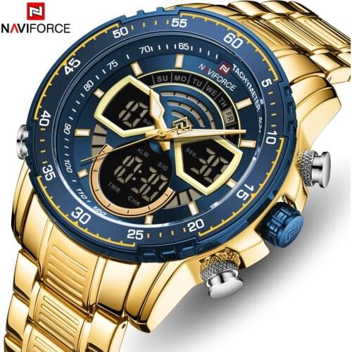 NAVIFORCE Men Watch Top Brand Luxury Fashion Dual Display Wristwatch Stainless Steel Sport Waterproof Clock Relogio Masculino