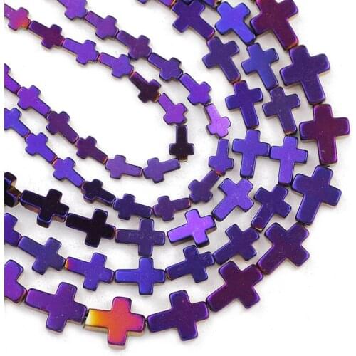 Natural Stone Cross Jesus Purple Hematite Spacer Loose Beads For Jewelry Making Diy Bracelets Necklace Findings 4x6/6x8/8x10MM