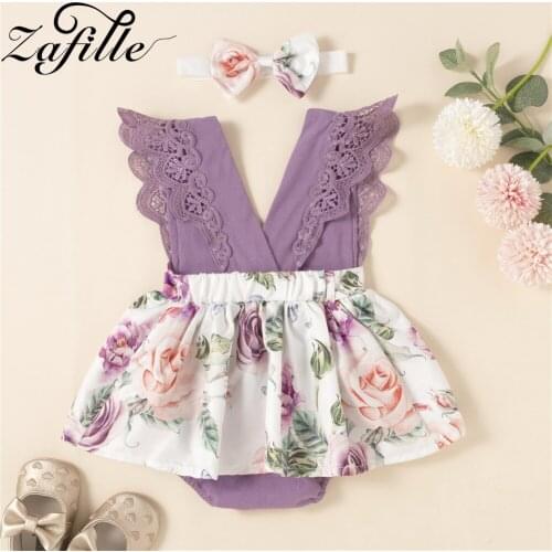 ZAFILLE Newborn Baby Girl Clothes V-neck Lace Baby Skirted Bodysuit Sunflower Print Summer Babys Rompers Jumpsuit For Kids