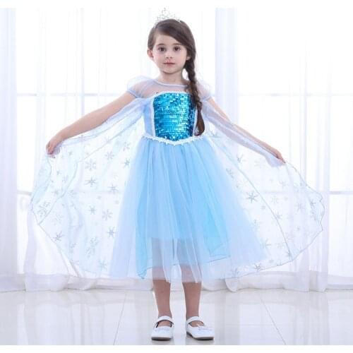 Kids Summer Dress Elsa Princess Cosplay Costume Mesh Long Dresses Bling Birthday Party Christmas Halloween Girls Clothes Gifts