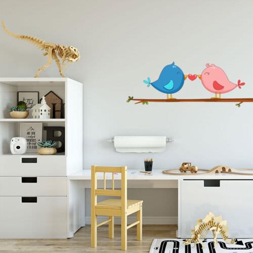 Two Love Birds Standing On A Tree Branch Home Decoration Wall Sticker For Living Room Bedroom Background Wall Decal