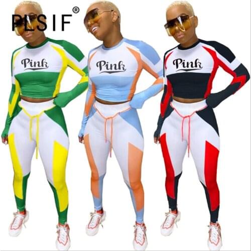 Two Pieces Sweatsuit Long Sleeve Letter Print Crop Tops And Jogging Pant Outfits Slim Matching Tracksuits
