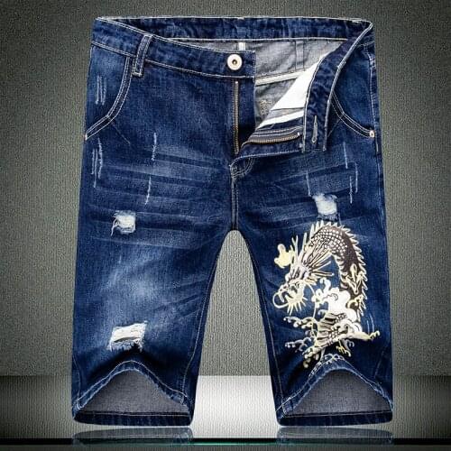 Short Men Great Designer 2020 Summer Denim Shorts Brand Chinese Dragon Design Straight Male knee length Jeans 530