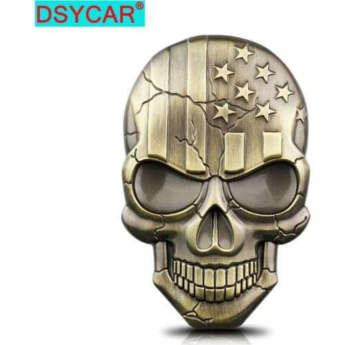 DSYCAR 1Pcs Personalized 3D Car Stickers Metal America Flag Skull Car Stickers Badge Decoration Stickers Universal For Most Cars