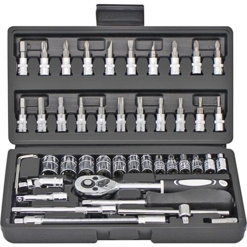 46pcs Hand Tools Ratchet Wrench Set Quick Ratchet Socket Wrench Slotted Screwdriver Repair Combination Toolbox