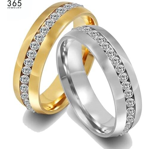 Never Fade Women Wedding Rings Stainless Steel Crystal Stone Ring Titanium Steel Engagement CZ Stone Jewelry