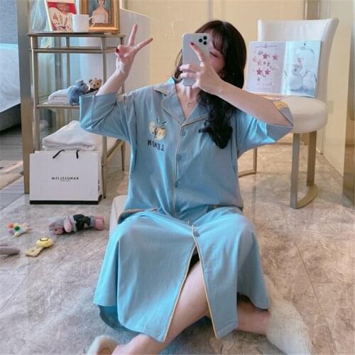 Plus size nightdress summer pregnant women nightgown lapel confinement clothing fashion hot sale dress autumn new pijamas