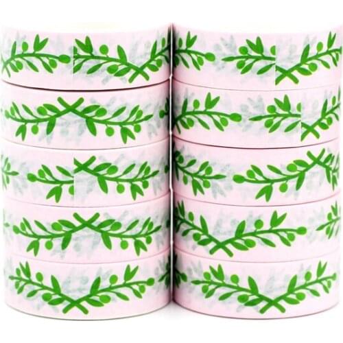 NEW 10pcs/Lot Decorative Green Leaves on Light Pink Washi Tapes DIY Scrapbooking Planner Adhesive Masking Tape Cute Papeleria