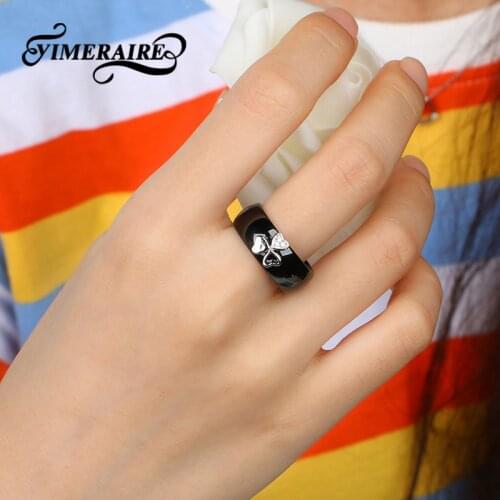 New Design S925 Sterling Silver Rings for Women 3 Heart Crystal Rhinestone Black White Ceramic Elegant Gift Engagement Jewelry