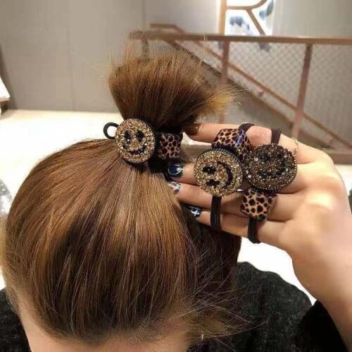 Fall Leopard Rhinestone Women Hair Accessories Faces Star Party Headwear Bow Elastic Hairband Square Girls Pearl Scrunchies Ties