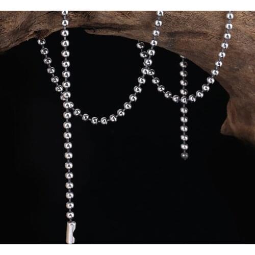 Real Silver S925 Sterling Silver Necklaces For Men And Women Vintage Chockers Link 4mm Silver Bead Necklace Punk Jewellery Gift