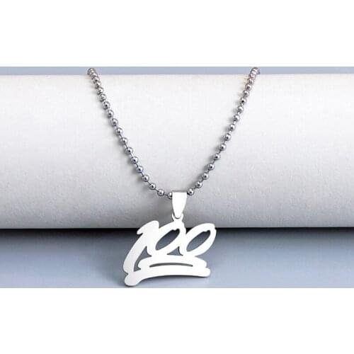 Hip Hop Rock Men Necklace Stainless Steel Number 100 One Hundred Pendant Necklaces Fashion Jewelry Accessories
